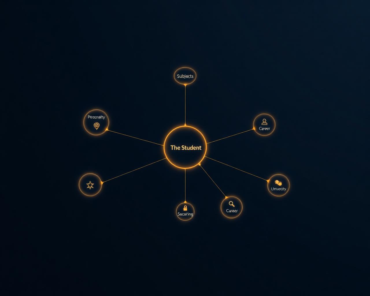 Project map showing how student data, personality, subjects, careers and universities link together via AI
